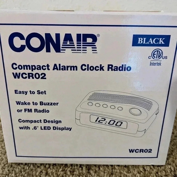 Conair Compact Alarm Clock Radio WCR02 Black Easy to Set Wake‎ to Buzzer or FM - Picture 1 of 5
